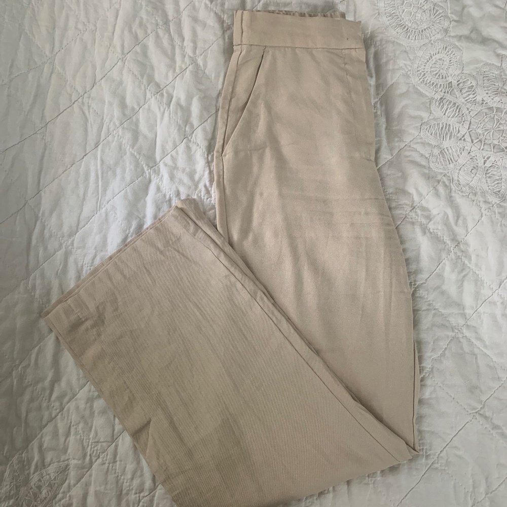 H&M Cream Linen Trouser Pants with Split Seam